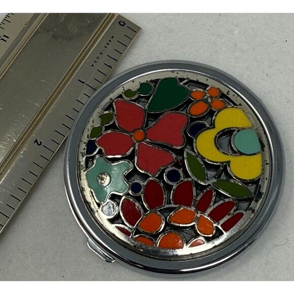 Brighton Colorful Floral Compact Mirror Dual-Sided Metal Case Design - Picture 4 of 4